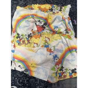 Vtg  Pacific Mickey Walt Disney 3 pc Twin Sheet Set  Donald Duck Rainbow